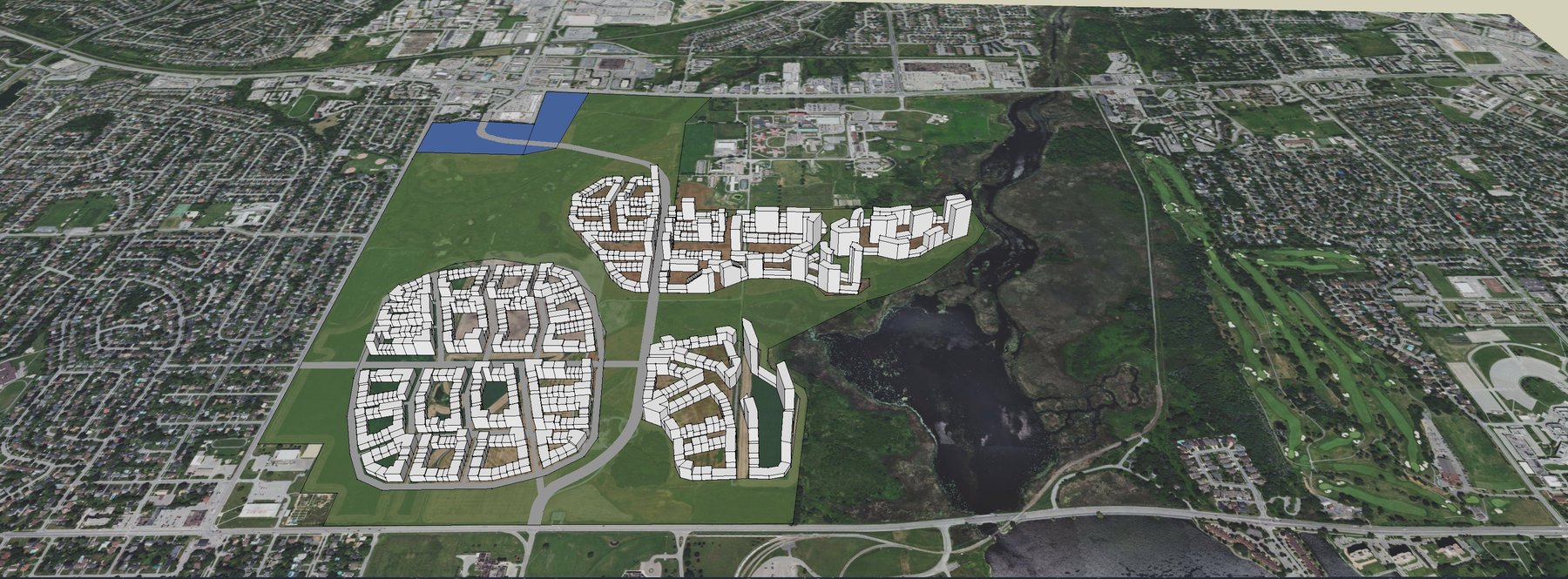 Cataraqui Bay master planned community concept, multiple residential blocks adjacent to Cataraqui Bay